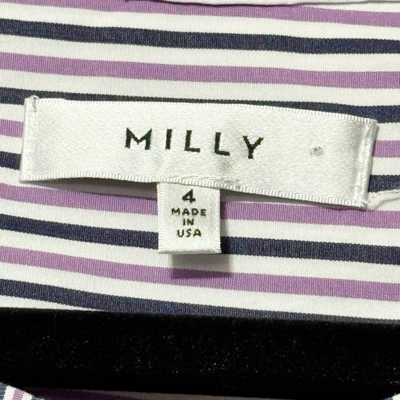MILLY Michelle Flare Sleeve Striped Button Down Classic Designer Blouse Size 4 - Picture 8 of 9